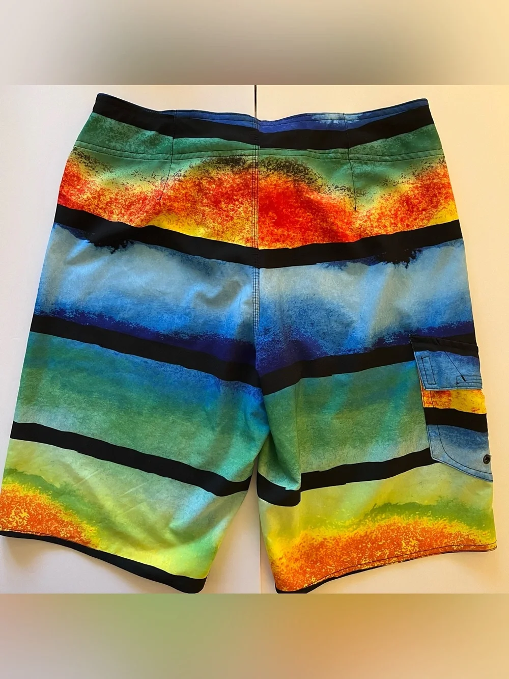 Mens Swim Shorts Size 32 Board Trunks Multicolor Striped Beach Pool Hang Ten